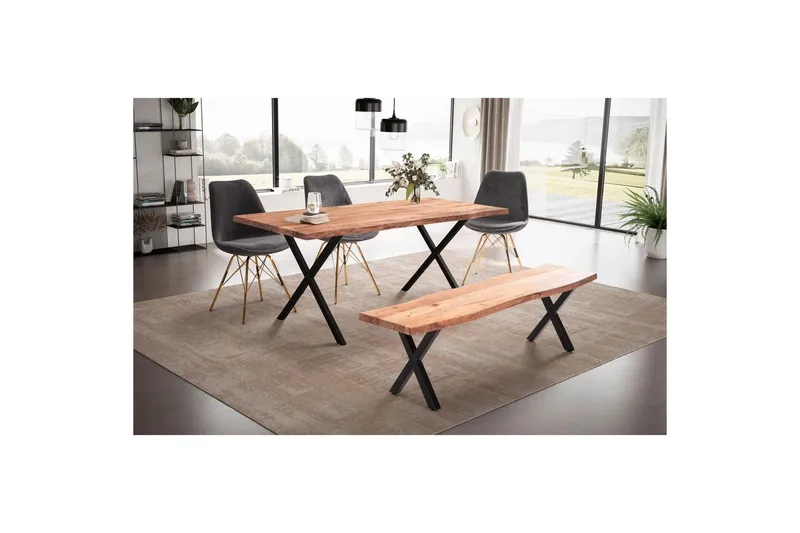 Matbord Wohnling Massivt trä med trädkanter, rektangulär, lantlig stil Svart, korsad, 200x100 cm - Svart, korsad, 200x100 cm - Möbler - Matplats - Matbord & köksbord