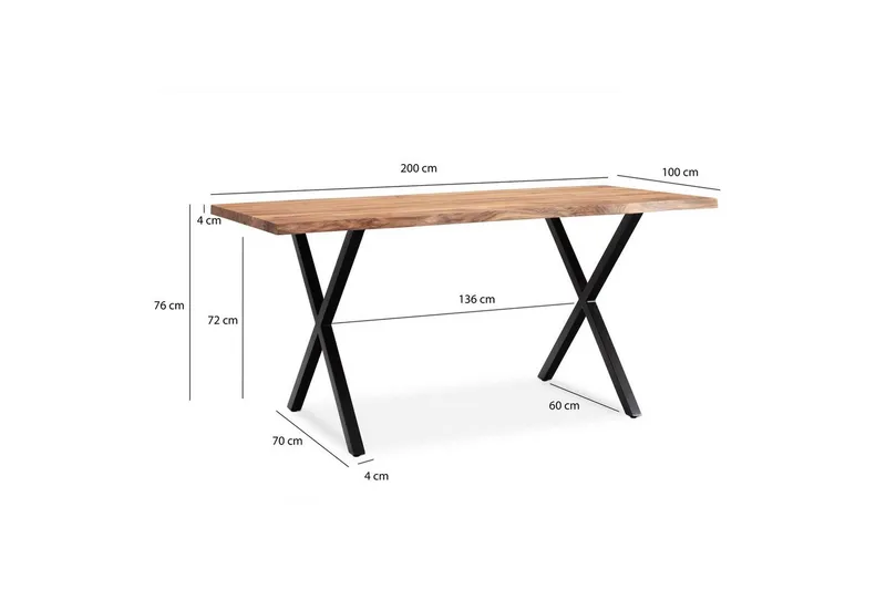Matbord Wohnling Massivt trä med trädkanter, rektangulär, lantlig stil Svart, korsad, 200x100 cm - Svart, korsad, 200x100 cm - Möbler - Matplats - Matbord & köksbord
