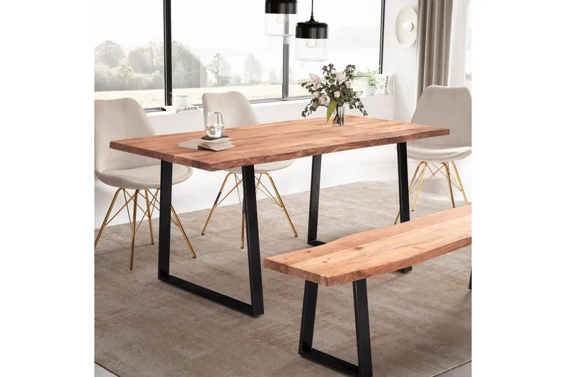 Matbord Wohnling Massivt trä med trädkanter, rektangulär, lantlig stil Svart, Rak, 140x80 cm - Svart, Rak, 140x80 cm - Möbler - Matplats - Matbord & köksbord
