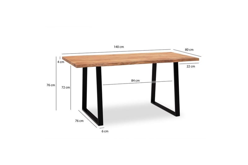 Matbord Wohnling Massivt trä med trädkanter, rektangulär, lantlig stil Svart, Rak, 140x80 cm - Svart, Rak, 140x80 cm - Möbler - Matplats - Matbord & köksbord