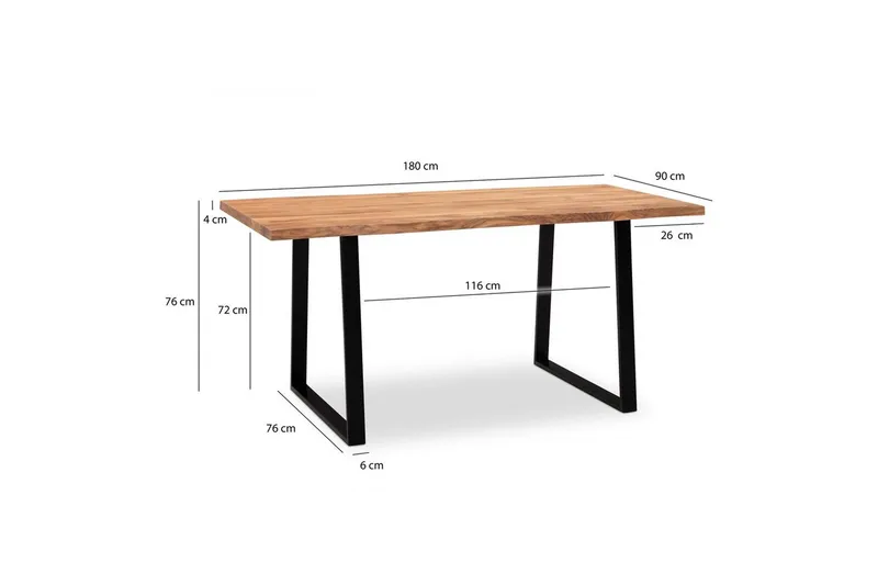 Matbord Wohnling Massivt trä med trädkanter, rektangulär, lantlig stil Svart, Rak, 180x90 cm - Svart, Rak, 180x90 cm - Möbler - Matplats - Matgrupp & matbord med stolar