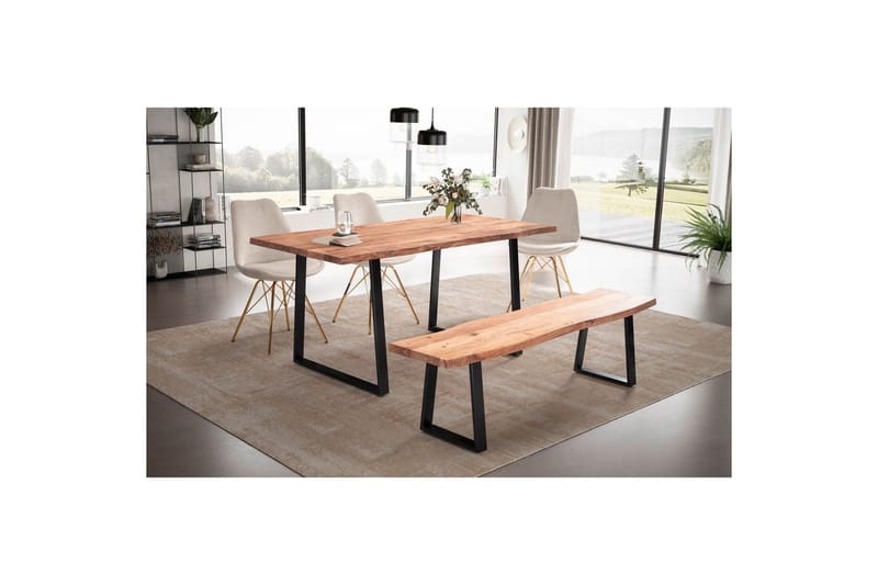Matbord Wohnling Massivt trä med trädkanter, rektangulär, lantlig stil Svart, Rak, 200x100 cm - Svart, Rak, 200x100 cm - Möbler - Matplats - Matgrupp & matbord med stolar