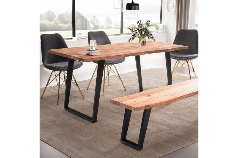 Matbord Wohnling Massivt trä med trädkanter, rektangulär, lantlig stil Svart, vinklad, 140x80 cm - Svart, vinklad, 140x80 cm - Möbler - Matplats - Matgrupp & matbord med stolar