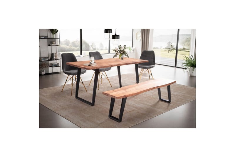 Matbord Wohnling Massivt trä med trädkanter, rektangulär, lantlig stil Svart, vinklad, 160x80 cm - Svart, vinklad, 160x80 cm - Möbler - Matplats - Matbord & köksbord