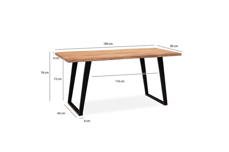 Matbord Wohnling Massivt trä med trädkanter, rektangulär, lantlig stil Svart, vinklad, 180x90 cm - Svart, vinklad, 180x90 cm - Möbler - Matplats - Matgrupp & matbord med stolar