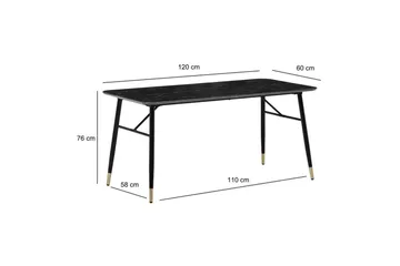 Matbord Wohnling Modern stil MDF med metallben med gyllene spetsar Marmor, Svart, 120x60 cm - Marmor, Svart, 120x60 cm - Möbler - Matplats - Matbord & köksbord