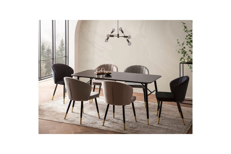 Matbord Wohnling Modern stil MDF med metallben med gyllene spetsar Marmor, Svart, 200x90 cm - Marmor, Svart, 200x90 cm - Möbler - Matplats - Matgrupp & matbord med stolar