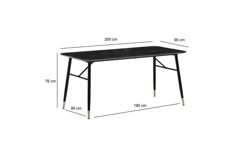 Matbord Wohnling Modern stil MDF med metallben med gyllene spetsar Marmor, Svart, 200x90 cm - Marmor, Svart, 200x90 cm - Möbler - Matplats - Matgrupp & matbord med stolar