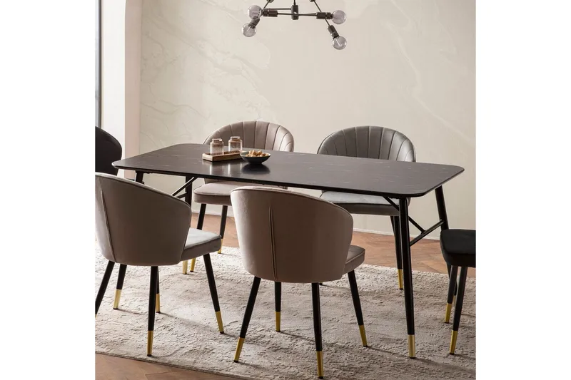 Matbord Wohnling Modern stil MDF med metallben med gyllene spetsar Marmor, Svart, 200x90 cm - Marmor, Svart, 200x90 cm - Möbler - Matplats - Matgrupp & matbord med stolar