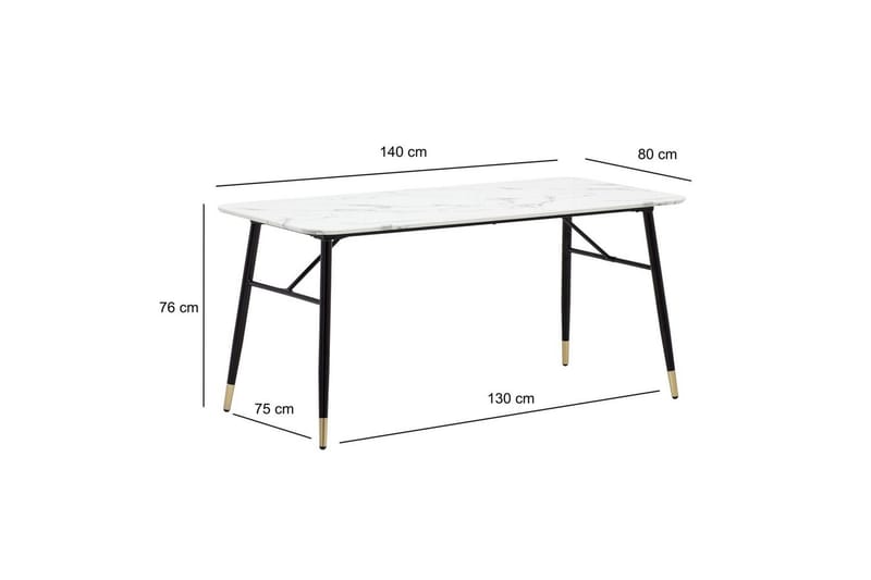 Matbord Wohnling Modern stil MDF med metallben med gyllene spetsar Marmor, Vit, 140x80 cm - Marmor, Vit, 140x80 cm - Möbler - Matplats - Matgrupp & matbord med stolar
