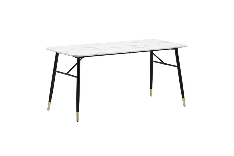 Matbord Wohnling Modern stil MDF med metallben med gyllene spetsar Marmor, Vit, 160x80 cm, Marmor, Vit, 160x80 cm