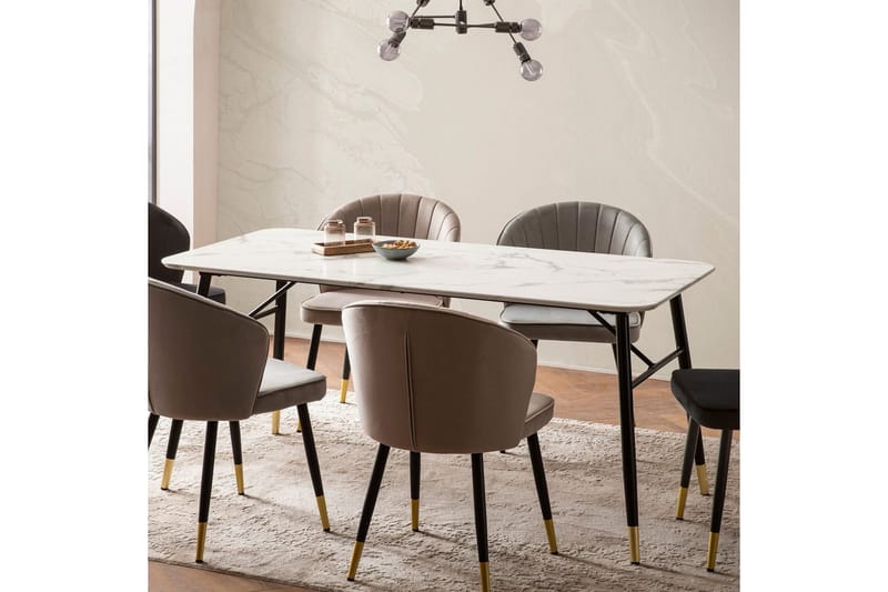 Matbord Wohnling Modern stil MDF med metallben med gyllene spetsar Marmor, Vit, 160x80 cm - Marmor, Vit, 160x80 cm - Möbler - Matplats - Matgrupp & matbord med stolar
