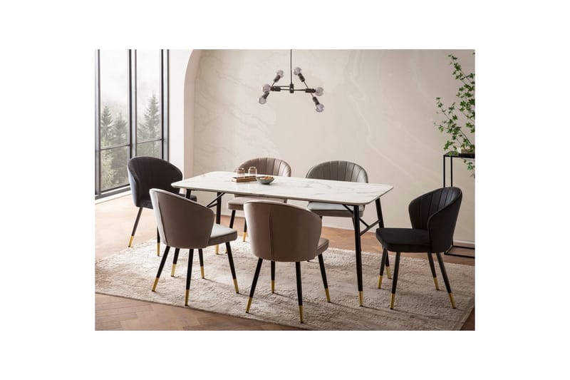 Matbord Wohnling Modern stil MDF med metallben med gyllene spetsar Marmor, Vit, 160x80 cm - Marmor, Vit, 160x80 cm - Möbler - Matplats - Matgrupp & matbord med stolar