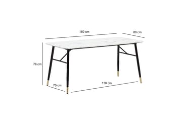Matbord Wohnling Modern stil MDF med metallben med gyllene spetsar Marmor, Vit, 160x80 cm - Marmor, Vit, 160x80 cm - Möbler - Matplats - Matbord & köksbord