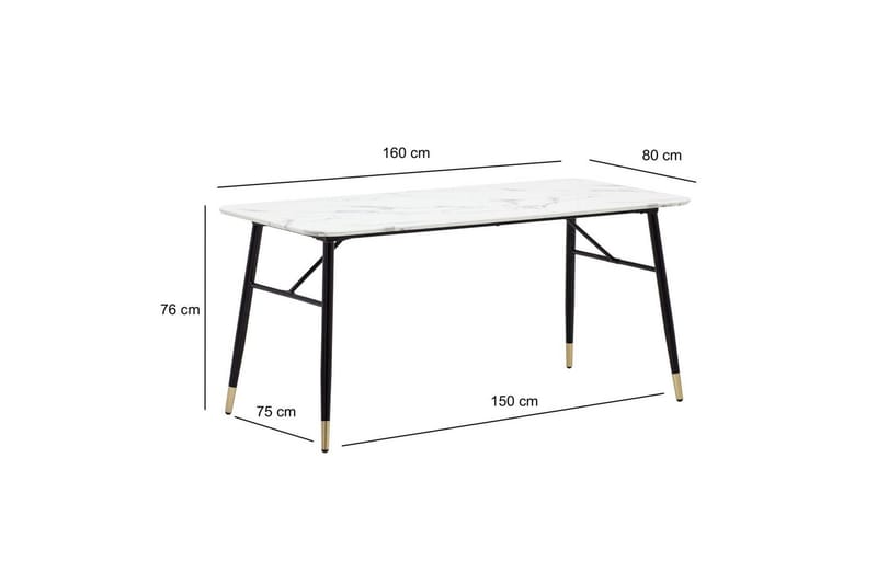 Matbord Wohnling Modern stil MDF med metallben med gyllene spetsar Marmor, Vit, 160x80 cm - Marmor, Vit, 160x80 cm - Möbler - Matplats - Matgrupp & matbord med stolar