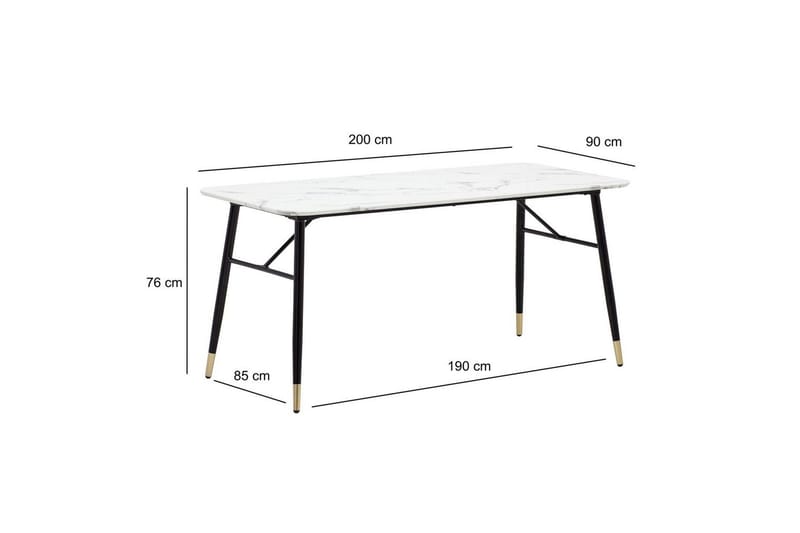 Matbord Wohnling Modern stil MDF med metallben med gyllene spetsar Marmor, Vit, 200x90 cm - Marmor, Vit, 200x90 cm - Möbler - Matplats - Matgrupp & matbord med stolar