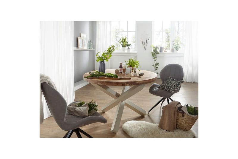 Matbord Wohnling Rund 120 cm massivt trä lantlig stil Akacia - Akacia - Möbler - Matplats - Matbord & köksbord