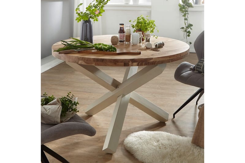 Matbord Wohnling Rund 120 cm massivt trä lantlig stil Akacia - Akacia - Möbler - Matplats - Matbord & köksbord