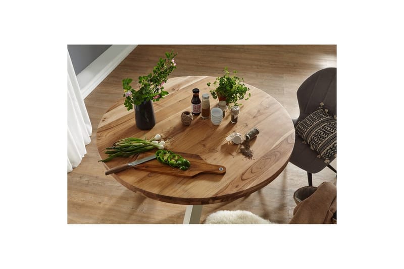 Matbord Wohnling Rund 120 cm massivt trä lantlig stil Akacia - Akacia - Möbler - Matplats - Matbord & köksbord