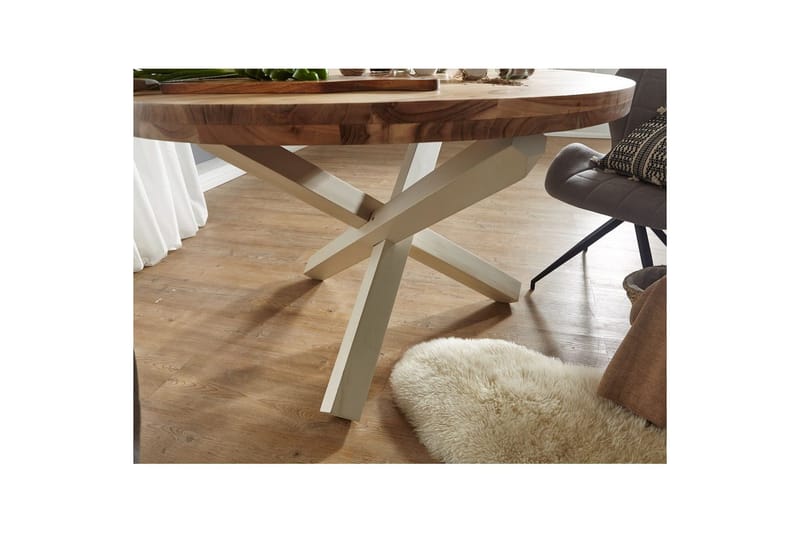 Matbord Wohnling Rund 120 cm massivt trä lantlig stil Akacia - Akacia - Möbler - Matplats - Matbord & köksbord