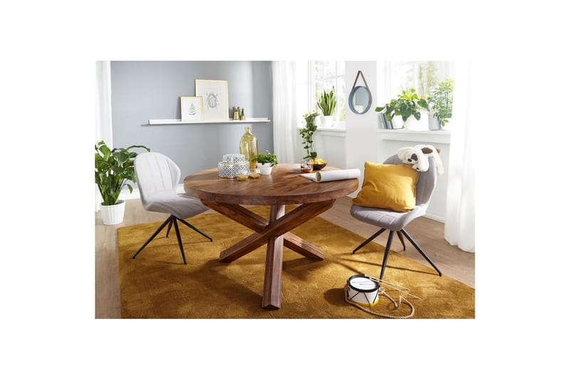 Matbord Wohnling Rund 120 cm massivt trä lantlig stil Rosenträ - Rosenträ - Möbler - Matplats - Matbord & köksbord