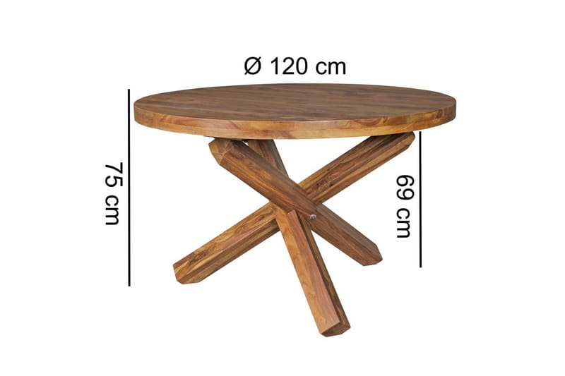 Matbord Wohnling Rund 120 cm massivt trä lantlig stil Rosenträ - Rosenträ - Möbler - Matplats - Matbord & köksbord
