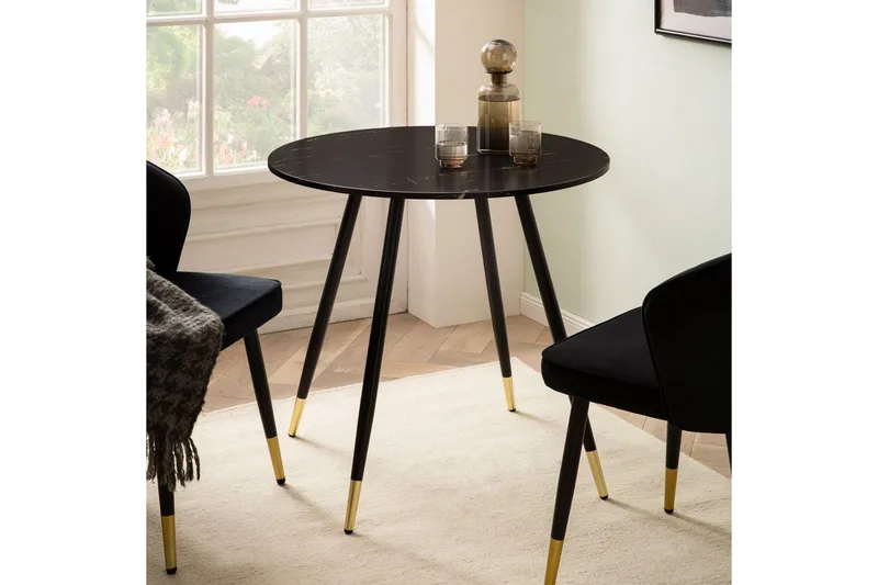 Matbord Wohnling Rund 75 cm marmorerad modern gyllene tippsben Marmor, Svart - Marmor, Svart - Möbler - Matplats - Matbord & köksbord
