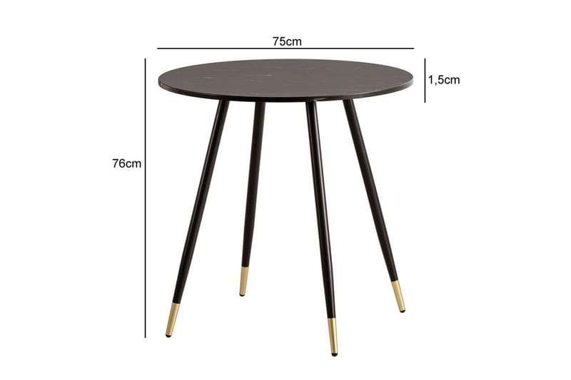 Matbord Wohnling Rund 75 cm marmorerad modern gyllene tippsben Marmor, Svart - Marmor, Svart - Möbler - Matplats - Matbord & köksbord