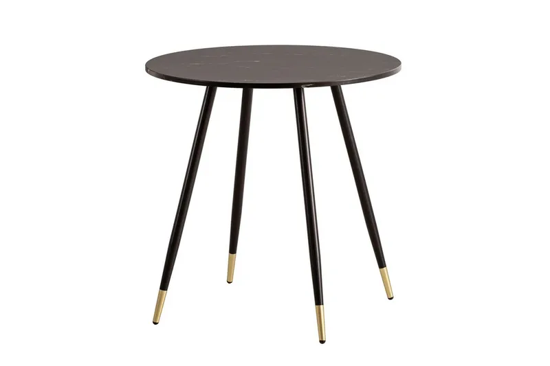 Matbord Wohnling Rund 75 cm marmorerad modern gyllene tippsben Marmor, Svart, Marmor, Svart