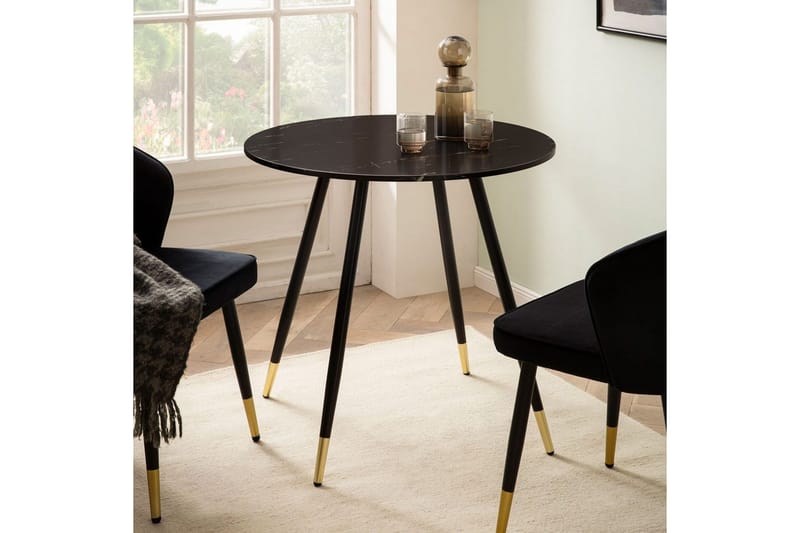 Matbord Wohnling Rund 75 cm marmorerad modern gyllene tippsben Marmor, Svart - Marmor, Svart - Möbler - Matplats - Matgrupp & matbord med stolar