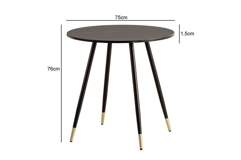 Matbord Wohnling Rund 75 cm marmorerad modern gyllene tippsben Marmor, Svart - Marmor, Svart - Möbler - Matplats - Matgrupp & matbord med stolar
