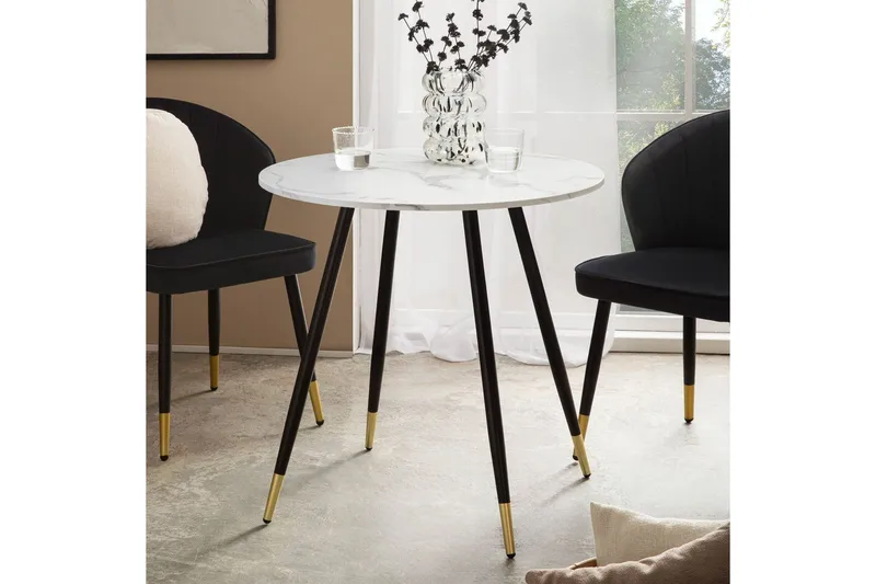 Matbord Wohnling Rund 75 cm marmorerad modern gyllene tippsben Marmor, Vit - Marmor, Vit - Möbler - Matplats - Matbord & köksbord