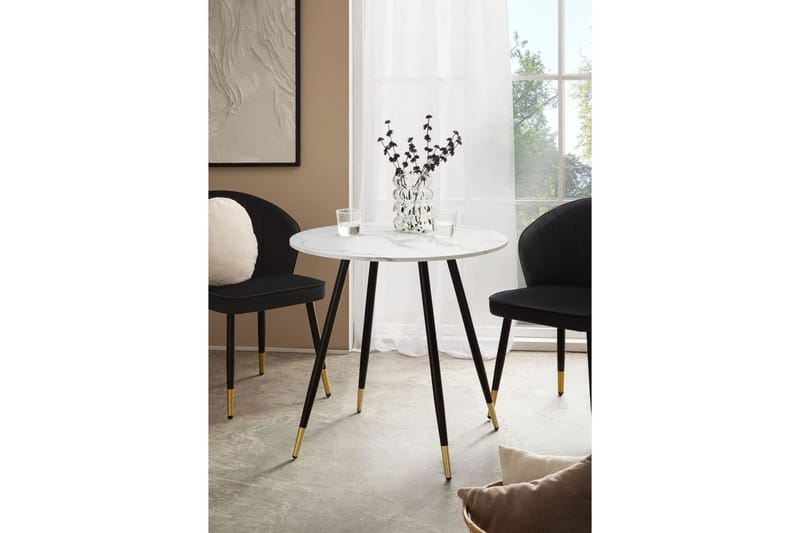 Matbord Wohnling Rund 75 cm marmorerad modern gyllene tippsben Marmor, Vit - Marmor, Vit - Möbler - Matplats - Matgrupp & matbord med stolar