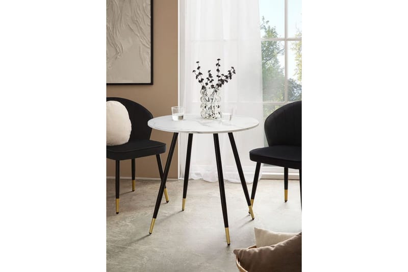 Matbord Wohnling Rund 75 cm marmorerad modern gyllene tippsben Marmor, Vit - Marmor, Vit - Möbler - Matplats - Matbord & köksbord
