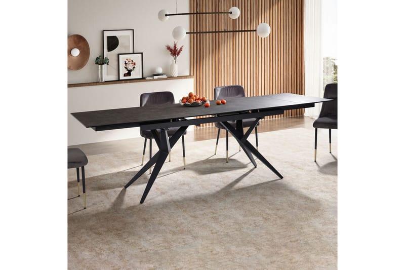 Matbord Wohnling Utdragbart 180-260 cm keramisk fyra ben och metallram Svart, marmor svart - Svart, marmor svart - Möbler - Matplats - Matbord & köksbord