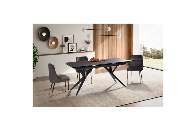 Matbord Wohnling Utdragbart 180-260 cm keramisk fyra ben och metallram Svart, marmor svart - Svart, marmor svart - Möbler - Matplats - Matbord & köksbord