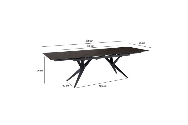 Matbord Wohnling Utdragbart 180-260 cm keramisk fyra ben och metallram Svart, marmor svart - Svart, marmor svart - Möbler - Matplats - Matbord & köksbord