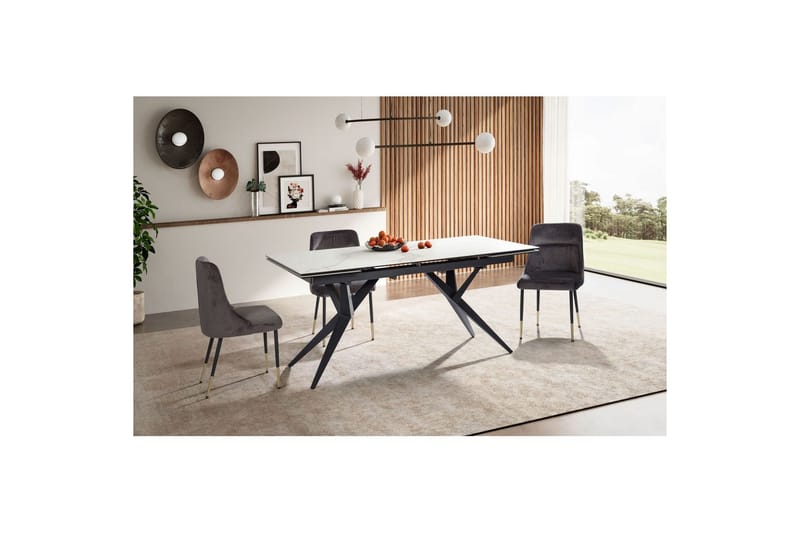 Matbord Wohnling Utdragbart 180-260 cm keramisk fyra ben och metallram Svart, marmor vit - Svart, marmor vit - Möbler - Matplats - Matbord & köksbord