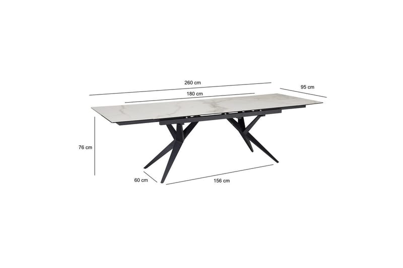 Matbord Wohnling Utdragbart 180-260 cm keramisk fyra ben och metallram Svart, marmor vit - Svart, marmor vit - Möbler - Matplats - Matbord & köksbord