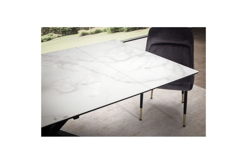 Matbord Wohnling Utdragbart 180-260 cm keramisk fyra ben och metallram Svart, marmor vit - Svart, marmor vit - Möbler - Matplats - Matbord & köksbord
