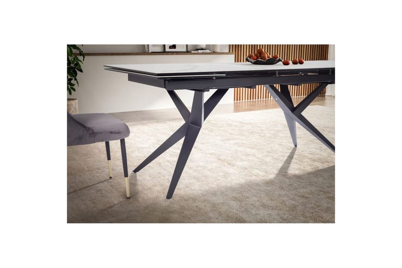 Matbord Wohnling Utdragbart 180-260 cm keramisk fyra ben och metallram Svart, marmor vit - Svart, marmor vit - Möbler - Matplats - Matbord & köksbord