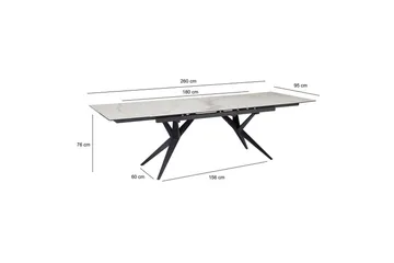 Matbord Wohnling Utdragbart 180-260 cm keramisk fyra ben och metallram Svart, marmor vit - Svart, vit marmor - Möbler - Matplats - Matbord & köksbord
