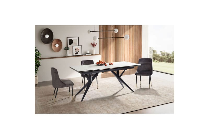 Matbord Wohnling Utdragbart 180-260 cm keramisk fyra ben och metallram Svart, marmor vit - Svart, vit marmor - Möbler - Matplats - Matbord & köksbord