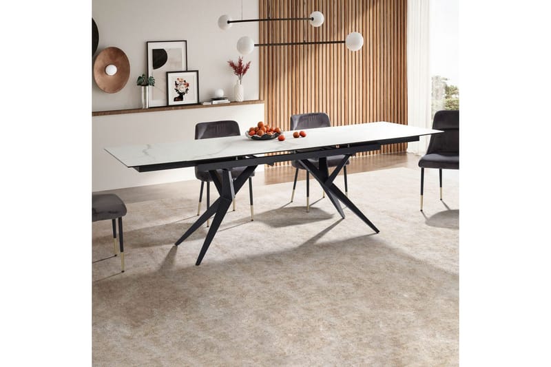 Matbord Wohnling Utdragbart 180-260 cm keramisk fyra ben och metallram Svart, marmor vit - Svart, vit marmor - Möbler - Matplats - Matbord & köksbord