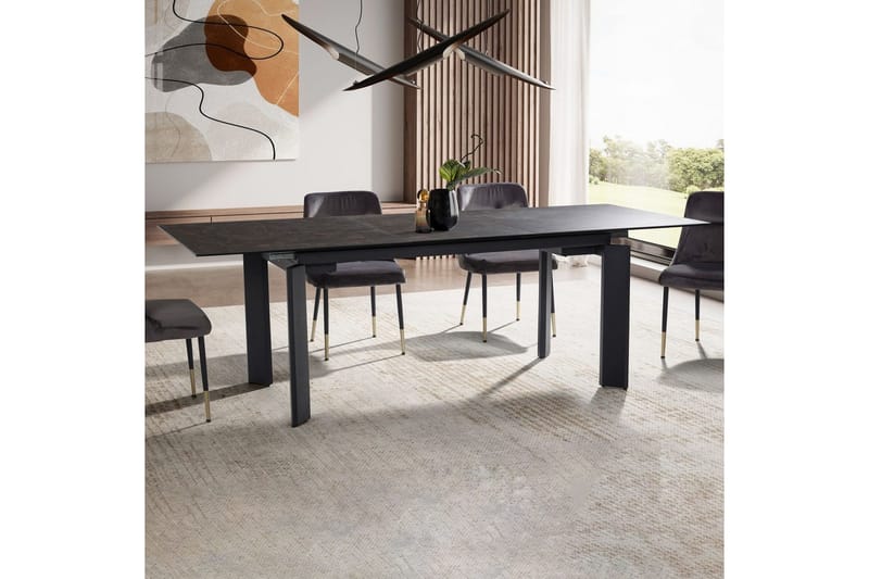 Matbord Wohnling Utdragbart 180-260 cm keramisk, klassiskt fyra ben och metallram Svart, marmor svart - Svart, marmor svart - Möbler - Matplats - Matgrupp & matbord med stolar