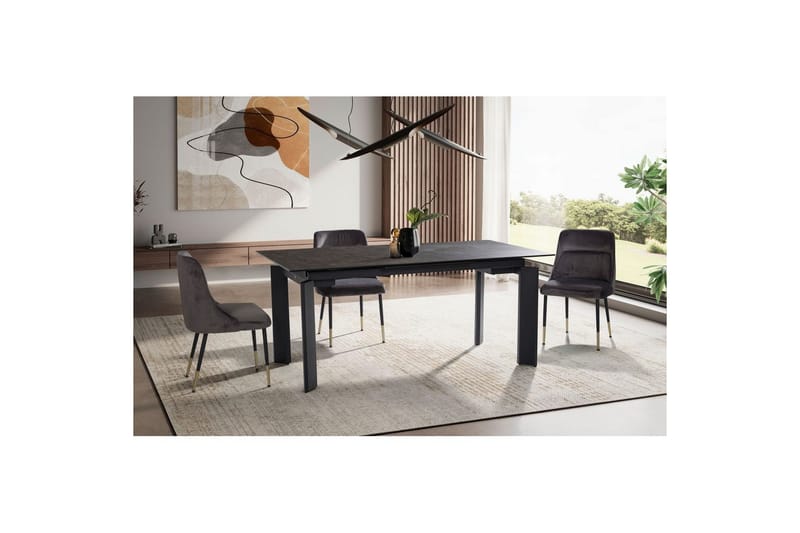 Matbord Wohnling Utdragbart 180-260 cm keramisk, klassiskt fyra ben och metallram Svart, marmor svart - Svart, marmor svart - Möbler - Matplats - Matgrupp & matbord med stolar