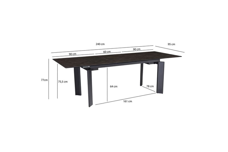 Matbord Wohnling Utdragbart 180-260 cm keramisk, klassiskt fyra ben och metallram Svart, marmor svart - Svart, marmor svart - Möbler - Matplats - Matgrupp & matbord med stolar