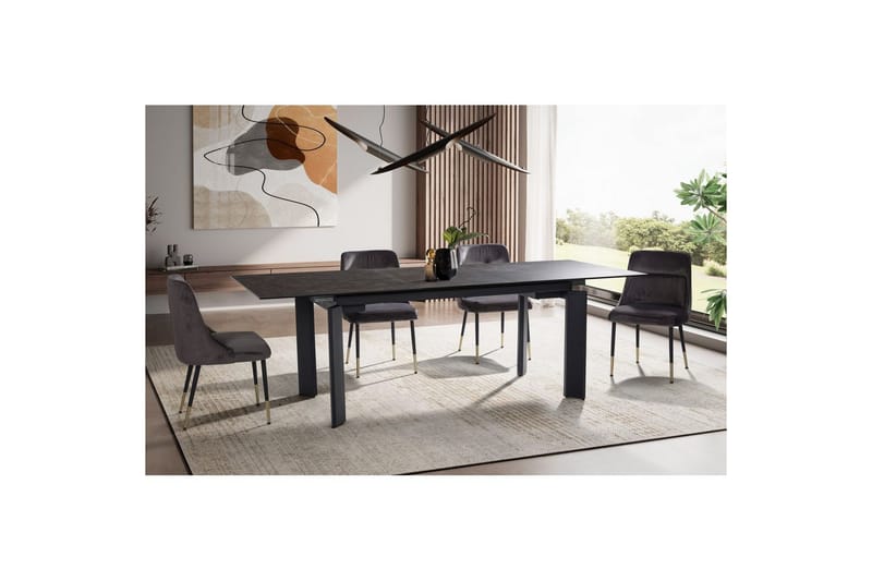 Matbord Wohnling Utdragbart 180-260 cm keramisk, klassiskt fyra ben och metallram Svart, marmor svart - Svart, marmor svart - Möbler - Matplats - Matgrupp & matbord med stolar