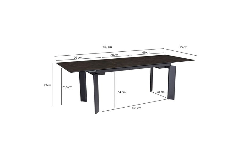 Matbord Wohnling Utdragbart 180-260 cm keramisk, klassiskt fyra ben och metallram Svart, marmor svart - Svart, marmor svart - Möbler - Matplats - Matgrupp & matbord med stolar