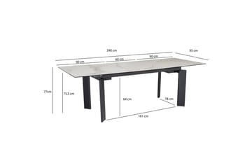 Matbord Wohnling Utdragbart 180-260 cm keramisk, klassiskt fyra ben och metallram Svart, marmor vit - Svart, marmor vit - Möbler - Matplats - Matbord & köksbord